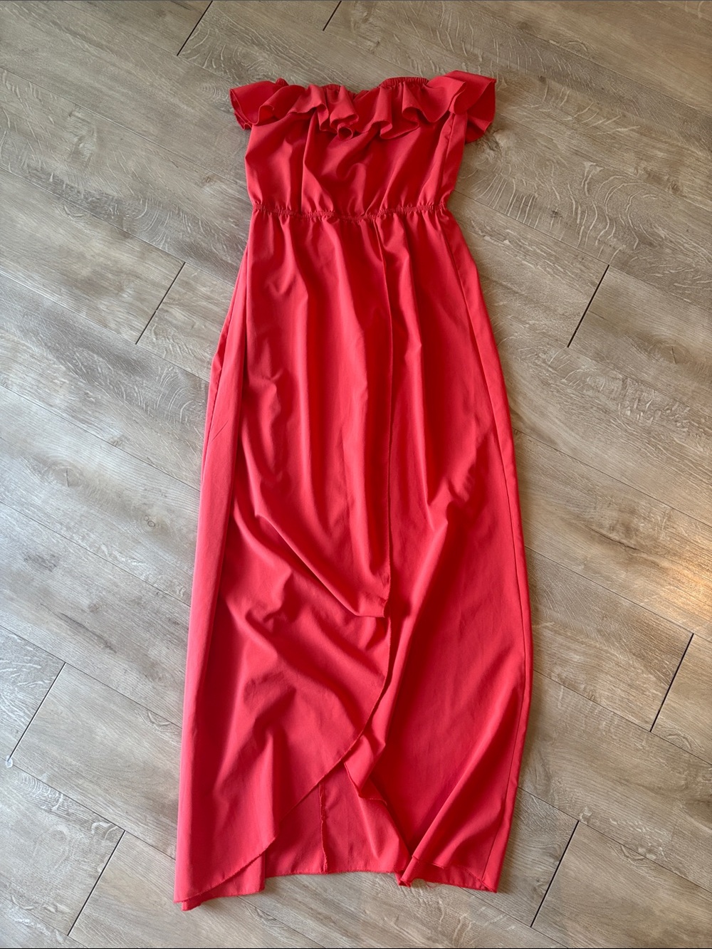 Tea n rose Red Strapless Ruffle Maxi Dress Size Medium